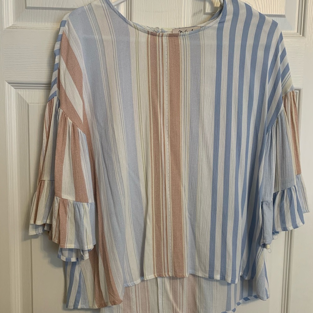 Multi-Colored Blouse with Bell Sleeves